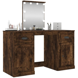 vidaXL 2 Door 2 Drawer Smoked Oak Dressing Table with LED Mirror - Size: 132.5 x 130 x 50cm - Brown - Wilko - thumbnail 5
