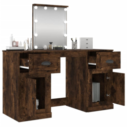 vidaXL 2 Door 2 Drawer Smoked Oak Dressing Table with LED Mirror - Size: 132.5 x 130 x 50cm - Brown - Wilko - thumbnail 6