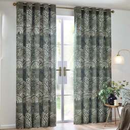 Hoem Nola Olive Abstract Eyelet Curtains 168 x 183cm - Size: W 168 x D 183cm - Green - Wilko