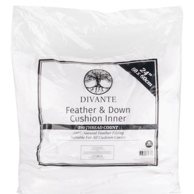 Divante Medium Feather and Down Cushion Insert - Size: 60 x 60cm - White - Wilko - image 1