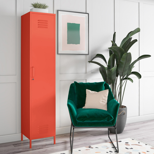 Novogratz Cache Single Door Orange Metal Locker Storage Cabinet - Size: 184 x 38 x 40cm - Wilko - image 1