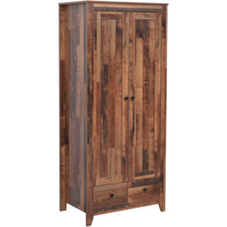 FurnitureHMD 2 Door 2 Drawer Industrial Style Wooden Wardrobe - Size: 2 Door, 2 Drawer - Brown - Wilko - thumbnail 3