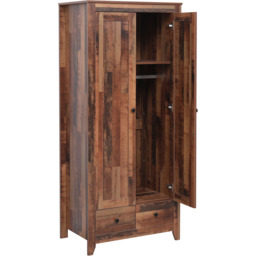 FurnitureHMD 2 Door 2 Drawer Industrial Style Wooden Wardrobe - Size: 2 Door, 2 Drawer - Brown - Wilko - thumbnail 5