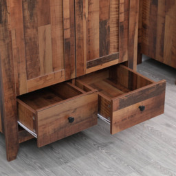 FurnitureHMD 2 Door 2 Drawer Industrial Style Wooden Wardrobe - Size: 2 Door, 2 Drawer - Brown - Wilko - thumbnail 6