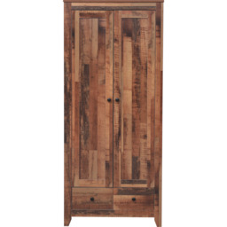 FurnitureHMD 2 Door 2 Drawer Industrial Style Wooden Wardrobe - Size: 2 Door, 2 Drawer - Brown - Wilko - thumbnail 4