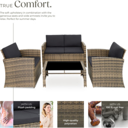 tectake Lucca 4 Seater Nature and Dark Grey Rattan Garden Sofa Set - Brown - Wilko - thumbnail 4