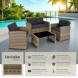 tectake Lucca 4 Seater Nature and Dark Grey Rattan Garden Sofa Set - Brown - Wilko - thumbnail 7