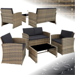 tectake Lucca 4 Seater Nature and Dark Grey Rattan Garden Sofa Set - Brown - Wilko - thumbnail 3