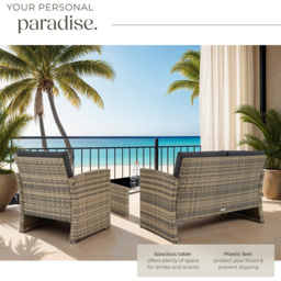 tectake Lucca 4 Seater Nature and Dark Grey Rattan Garden Sofa Set - Brown - Wilko - thumbnail 5