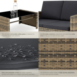 tectake Lucca 4 Seater Nature and Dark Grey Rattan Garden Sofa Set - Brown - Wilko - thumbnail 6