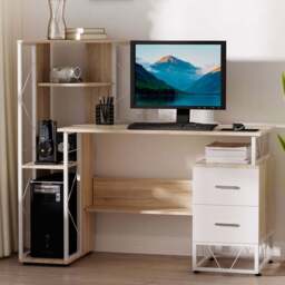 Portland Computer Writing Office Desk Brown - Size: 133 x 55 x 123cm - Wilko - thumbnail 1