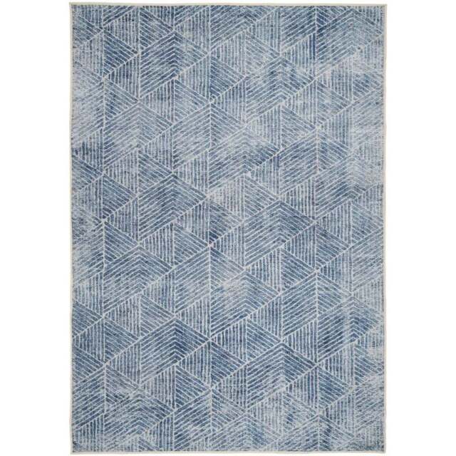 Kukoon Geometric Distressed Denim Blue Washable Rug 200 x 290cm - Wilko - image 1