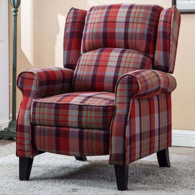 Furniture Online Eaton Red Wing Back Checkered Recliner Chair - Size: 102 x 79.5 x 88cm - Wilko - image 1