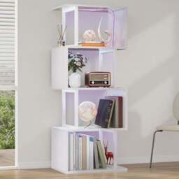 Living and Home 5 Shelf White S-Shaped Geometric Bookcase with LED Light - Wilko - thumbnail 1