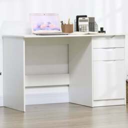 Portland Computer Desk with Drawers White High Gloss - Size: 120 x 60 x 76cm - Wilko