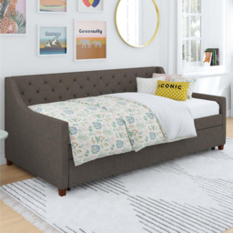 Novogratz Her Majesty Single Linen Brown Daybed with Trundle - Grey - Wilko - thumbnail 1