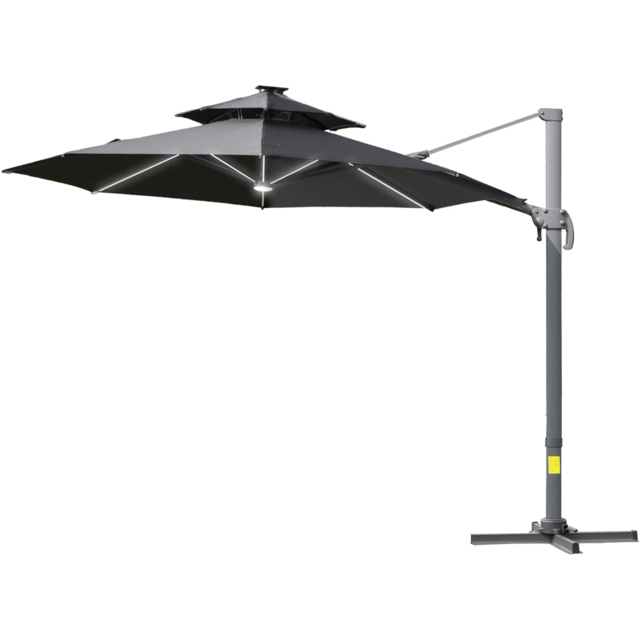 Outsunny Grey Solar LED Cantilever Banana Parasol with Cross Base 3m - Wilko - image 1