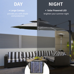 Outsunny Grey Solar LED Cantilever Banana Parasol with Cross Base 3m - Wilko - thumbnail 5