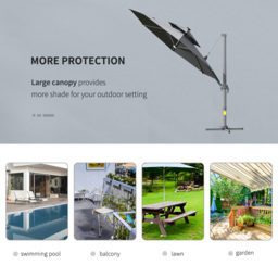 Outsunny Grey Solar LED Cantilever Banana Parasol with Cross Base 3m - Wilko - thumbnail 4