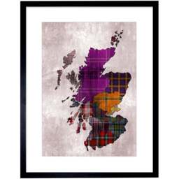 Wee Blue Coo Scotland Tartan Inset Regions Map Outline Painting Framed Wall Art Print 30 x 41cm - Size: 43.3 x 33.3 x 1.5cm - Purple - Wilko - thumbnail 1