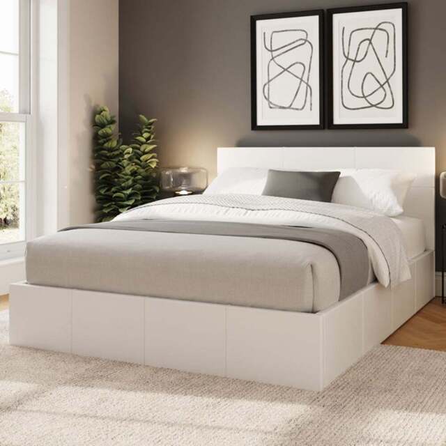 GFW Double White Faux Leather Side Lift Ottoman Bed with Bonnell Mattress - Wilko - image 1