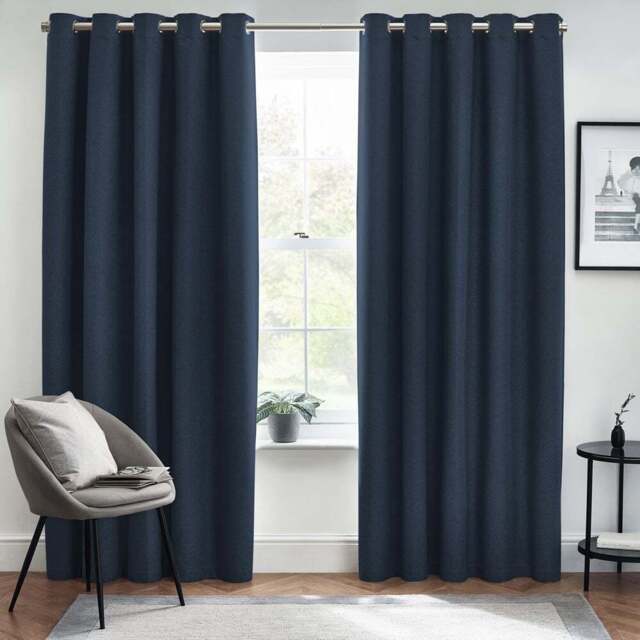 furn. Dawn Blue Textured Blackout Eyelet Curtains 229 x 137cm - Size: 137 x 229 x 1cm - Wilko - image 1