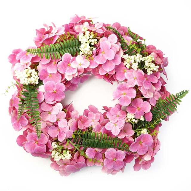 Leaf Pink Floral Blossom Artificial Wreath 40cm - Size: 40 x 40 x 10cm - Green - Wilko - image 1