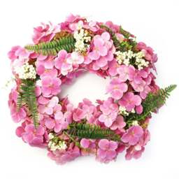 Leaf Pink Floral Blossom Artificial Wreath 40cm - Size: 40 x 40 x 10cm - Green - Wilko