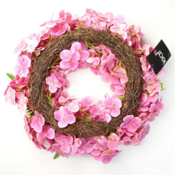 Leaf Pink Floral Blossom Artificial Wreath 40cm - Size: 40 x 40 x 10cm - Green - Wilko - thumbnail 3