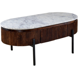 Brooklyn Opal 2 Drawer Marble Top Mango Wood Oval Rectangular Fluted Coffee Table - Brown - Wilko - thumbnail 3
