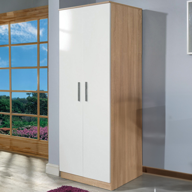 Crowndale Contrast 2 Door White and Bardolino Oak Tall Wardrobe Ready Assembled - Wilko - image 1
