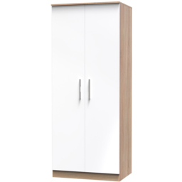 Crowndale Contrast 2 Door White and Bardolino Oak Tall Wardrobe Ready Assembled - Wilko - thumbnail 3