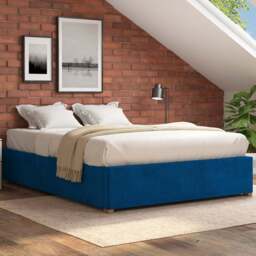 Aspire Furniture Small Double Navy Plush Platform Ottoman Bed - Blue - Aspire Beds - Wilko
