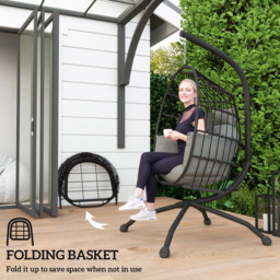 Outsunny Grey Hanging Egg Chair with Folding Basket - Size: 192 x 88 x 120cm - Wilko - thumbnail 6