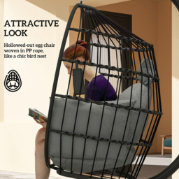 Outsunny Grey Hanging Egg Chair with Folding Basket - Size: 192 x 88 x 120cm - Wilko - thumbnail 7