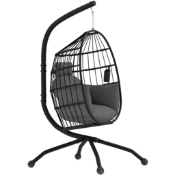 Outsunny Grey Hanging Egg Chair with Folding Basket - Size: 192 x 88 x 120cm - Wilko - thumbnail 3