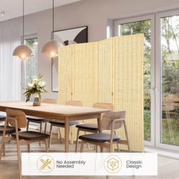 Costway 4 Panel Natural Portable Room Divider Screen - Cream - Wilko - thumbnail 4