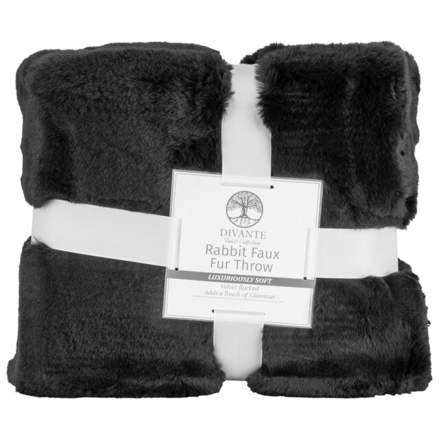 Divante Black Rabbit Faux Fur Medium Throw 127 x 152cm - Wilko - image 1