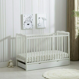 Brooklyn Single Drawer White Height Adjustable Wooden Baby Cot Crib - Size: 85 x 125 x 66cm - MCC - Wilko - thumbnail 4