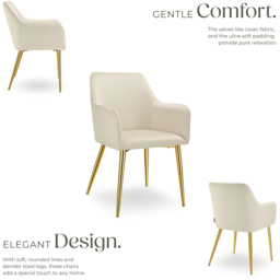 tectake Avane Set of 6 Velvet Dining Chair - Cream - Wilko - thumbnail 4