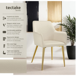 tectake Avane Set of 6 Velvet Dining Chair - Cream - Wilko - thumbnail 7