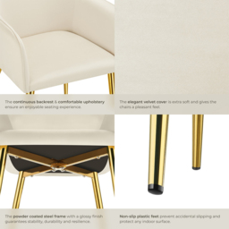 tectake Avane Set of 6 Velvet Dining Chair - Cream - Wilko - thumbnail 6