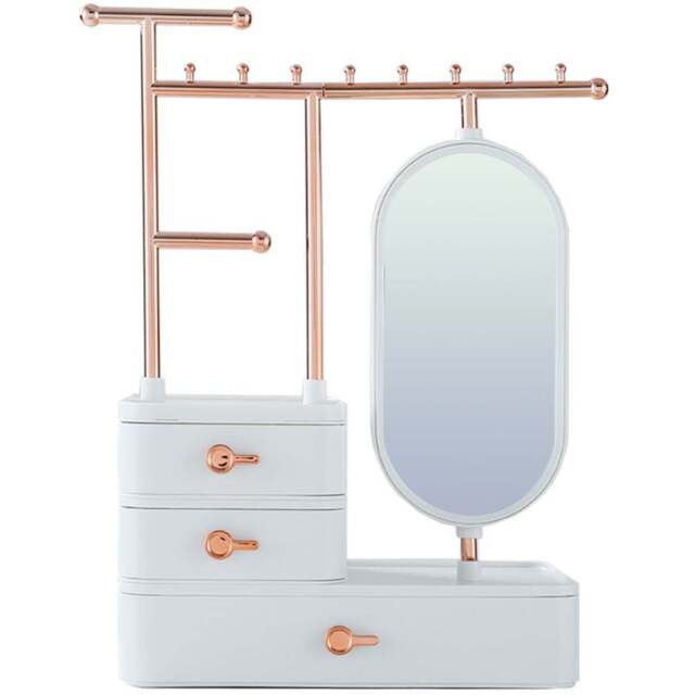 Living and Home 3 Drawer Multifunction Jewellery Organiser with Display Tower and Mirror - Size: 37.5 x 25 x 15 cm - White - Wilko - image 1