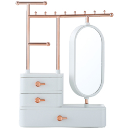 Living and Home 3 Drawer Multifunction Jewellery Organiser with Display Tower and Mirror - Size: 37.5 x 25 x 15 cm - White - Wilko - thumbnail 4