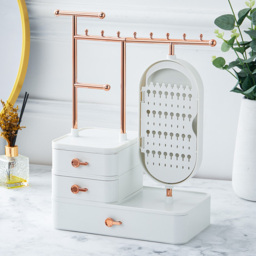 Living and Home 3 Drawer Multifunction Jewellery Organiser with Display Tower and Mirror - Size: 37.5 x 25 x 15 cm - White - Wilko - thumbnail 7