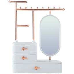 Living and Home 3 Drawer Multifunction Jewellery Organiser with Display Tower and Mirror - Size: 37.5 x 25 x 15 cm - White - Wilko - thumbnail 1