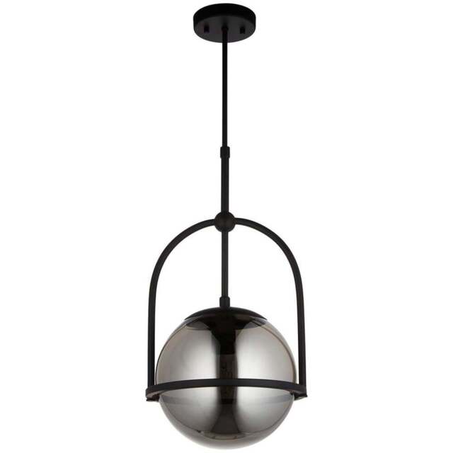 Merano Trieste Smoked Mirror Glass Matt Black Single Globe Pendant Ceiling Light - Size: 27.5 x 27.5 x 86cm - Wilko - image 1