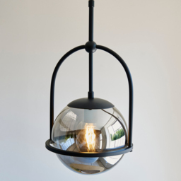 Merano Trieste Smoked Mirror Glass Matt Black Single Globe Pendant Ceiling Light - Size: 27.5 x 27.5 x 86cm - Wilko - thumbnail 6