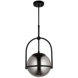 Merano Trieste Smoked Mirror Glass Matt Black Single Globe Pendant Ceiling Light - Size: 27.5 x 27.5 x 86cm - Wilko