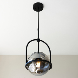 Merano Trieste Smoked Mirror Glass Matt Black Single Globe Pendant Ceiling Light - Size: 27.5 x 27.5 x 86cm - Wilko - thumbnail 3